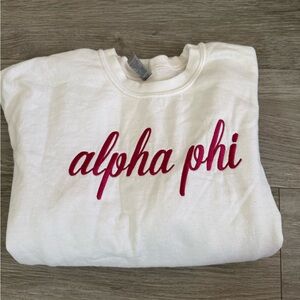 White Sweatshirt with Red 'Alpha Phi' Embroidery